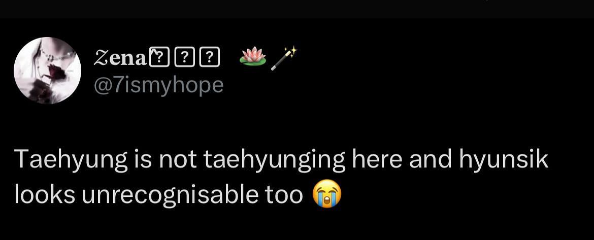 A fan comment on Taehyung's appearance in Eva Chow's post (Image via X/@7ismyhope)